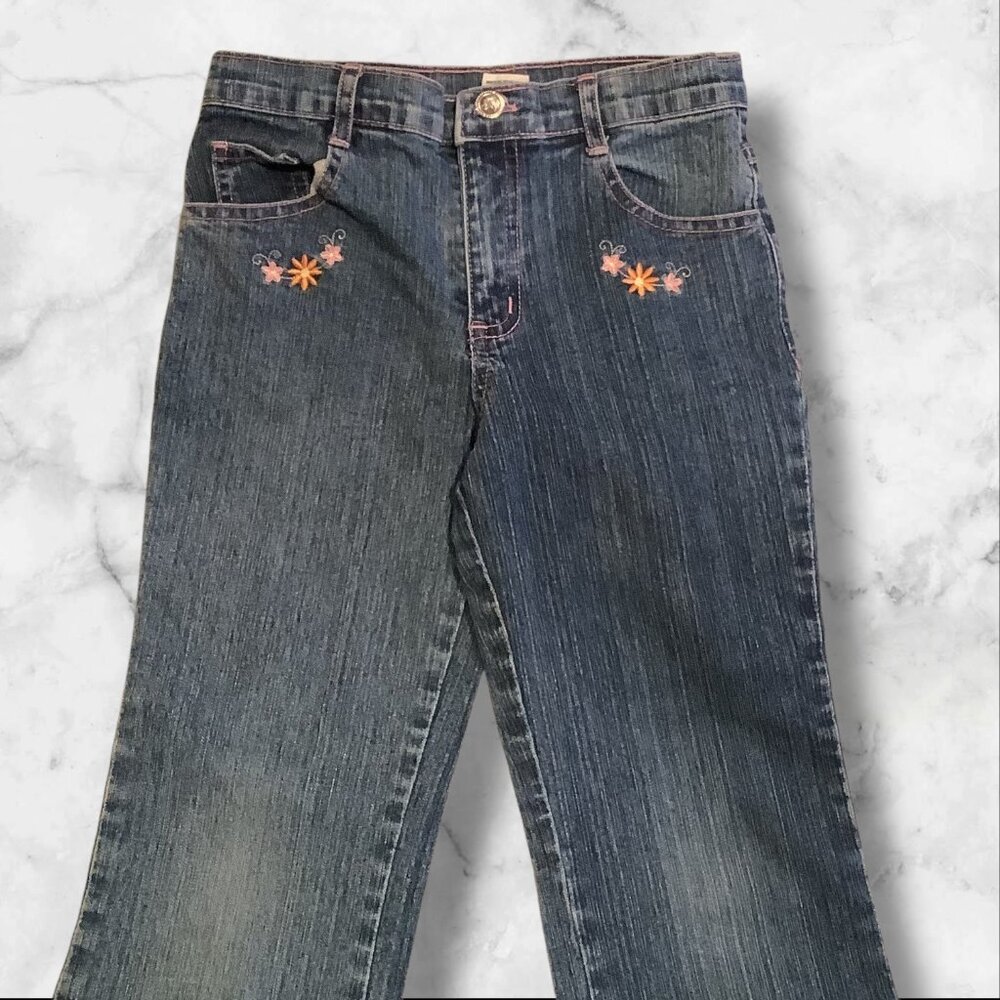 Denim Jeans Girls Size 5/6 Flare Floral Embroidery‎ Kidcore - Picture 10 of 14